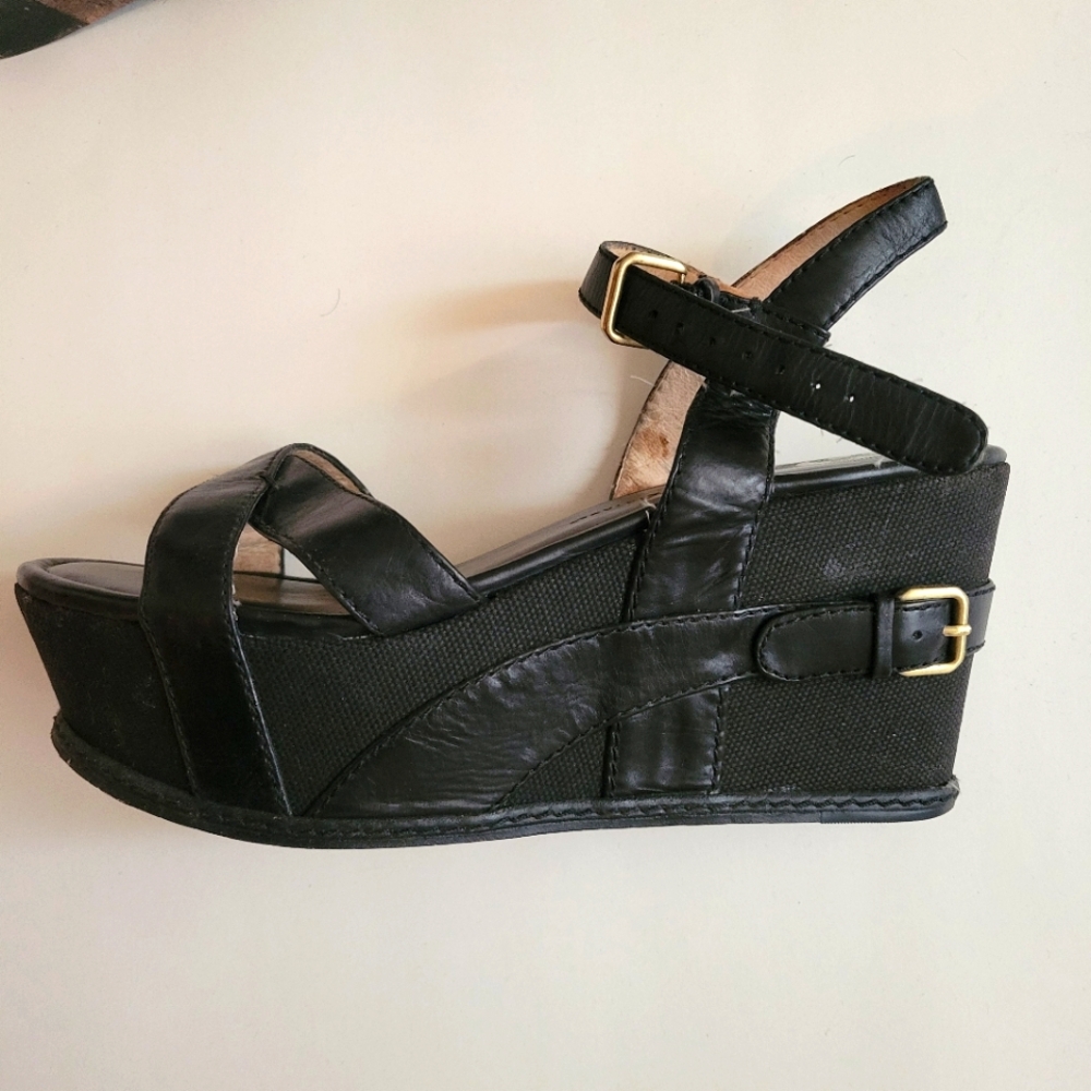 Leather Black Criss Cross Platform Sandals